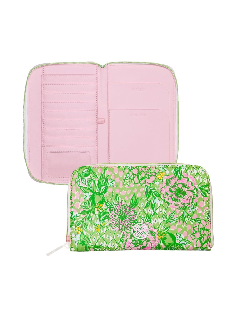 Lilly Pulitzer Floral Leather Passport Holder Travel Wallet Pink Green NWT